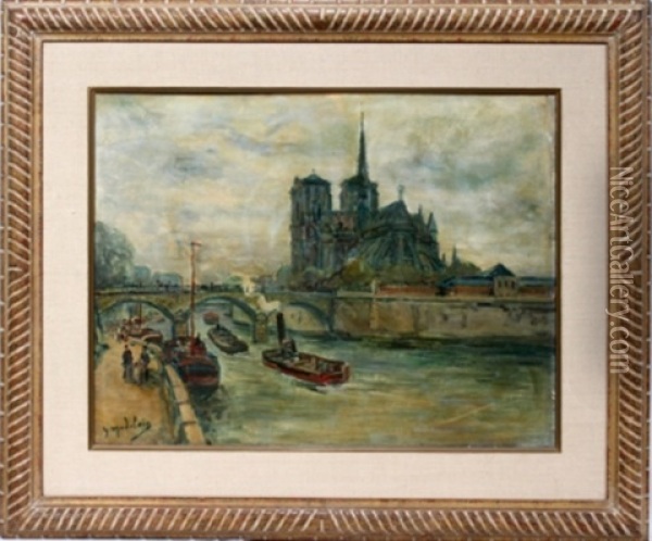 With Notre Dame Oil Painting - Gustave Madelain