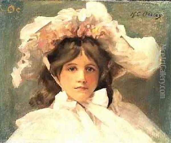 Girl in an Edwardian Bonnet Oil Painting - Harold Oakley