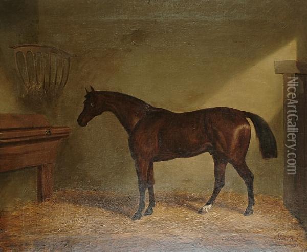 A Bay Hunter In A Stable Oil Painting - James Loder Of Bath