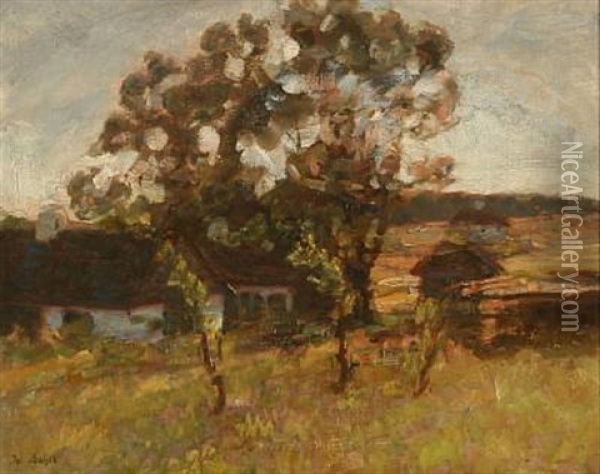 Autumn Day At A Farm, Denmark Oil Painting - Julius Paulsen