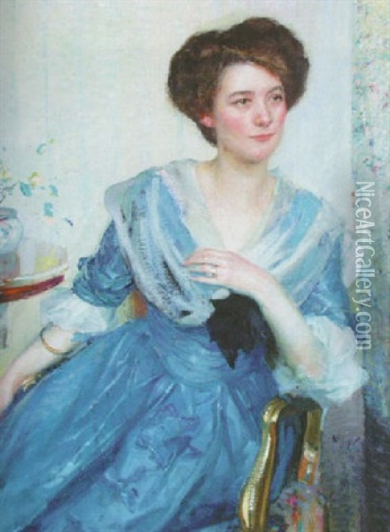Lady In Blue Oil Painting - Richard Edward Miller