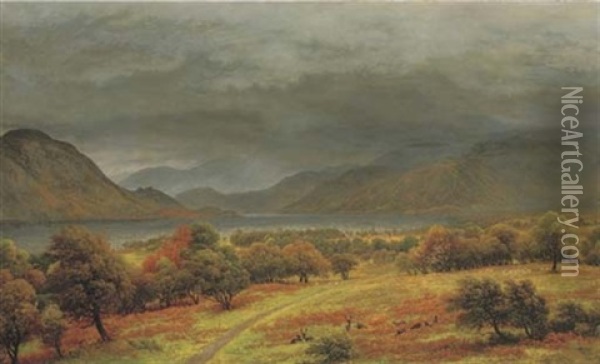 View Of Place Fell And Hellvellyn, Ullswater (from Gowbarrow Park) Oil Painting - John Glover