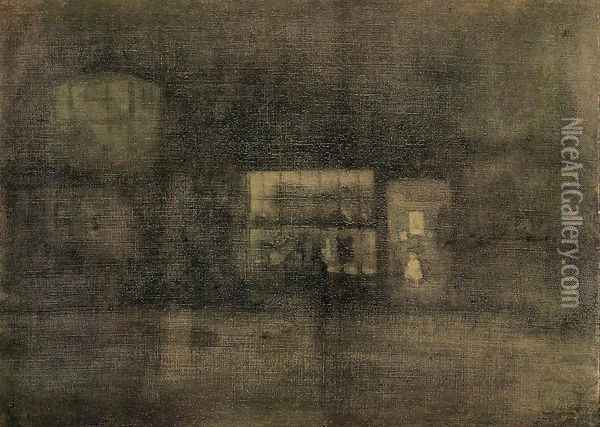 Nocturne: Black and Gold - The Rag Shop, Chelsea Oil Painting - James Abbott McNeill Whistler