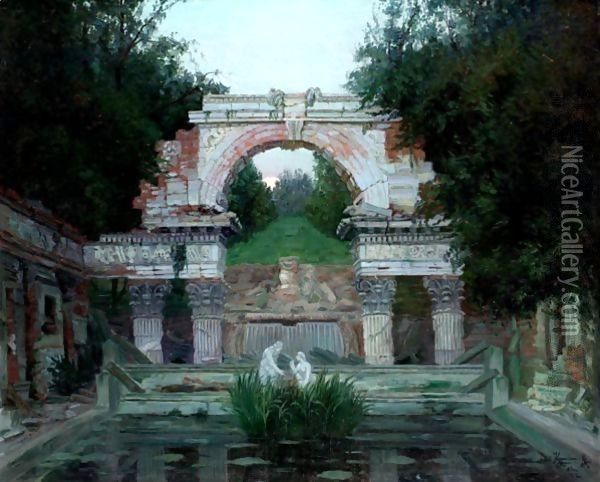 The Roman Ruin In Schonbrunn, Vienna Oil Painting - Jakob Koganowsky