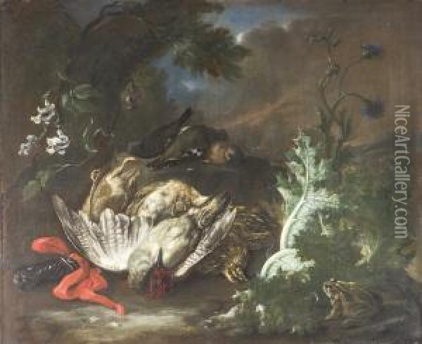 Cacciagione In Un Paesaggio. Oil Painting - Baldassare De Caro
