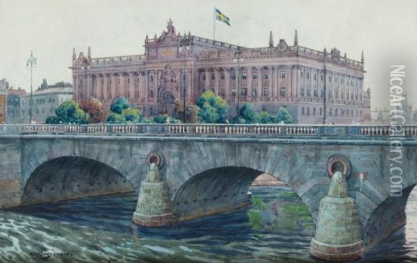 Vy Mot Riksdagshuset, Stockholm Oil Painting - Gunnar M. Widforss