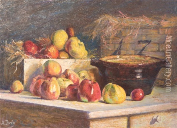Still Life With Appels, Bowl And Basket (ca. 1918) Oil Painting - Anna Boch