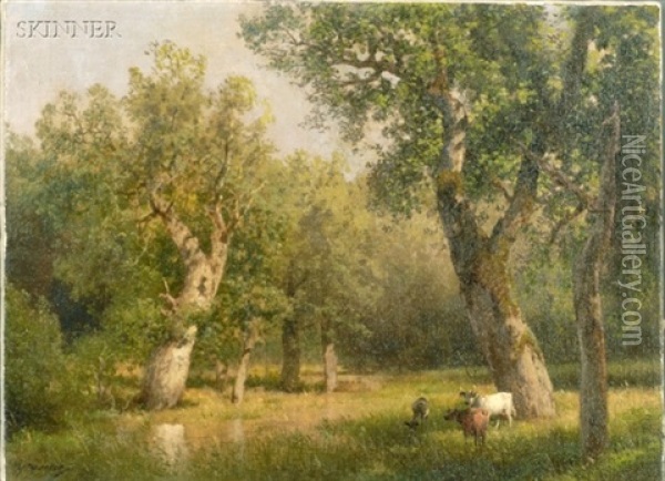 Cows Amidst Trees Oil Painting - Hermann Herzog