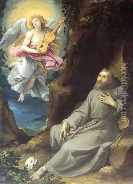 St Francis Consoled by an Angel Oil Painting - Giuseppe Cesari
