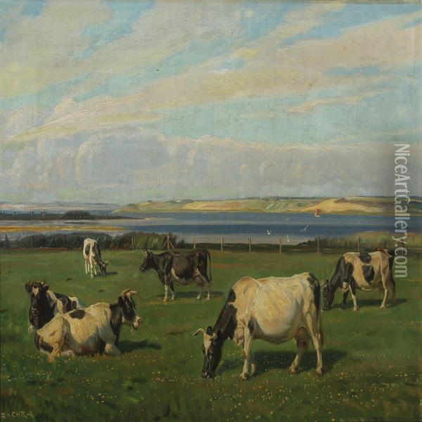 Cows On The Field Oil Painting - Rasmus Christiansen