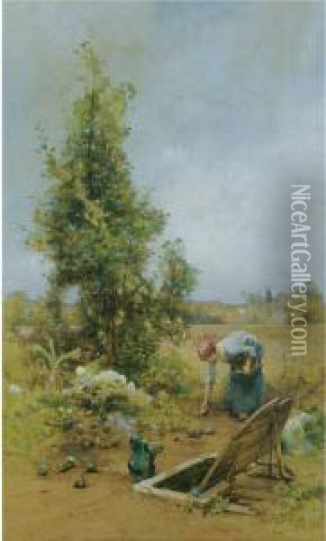 La Margelle Oil Painting - Ferdinand Heilbuth