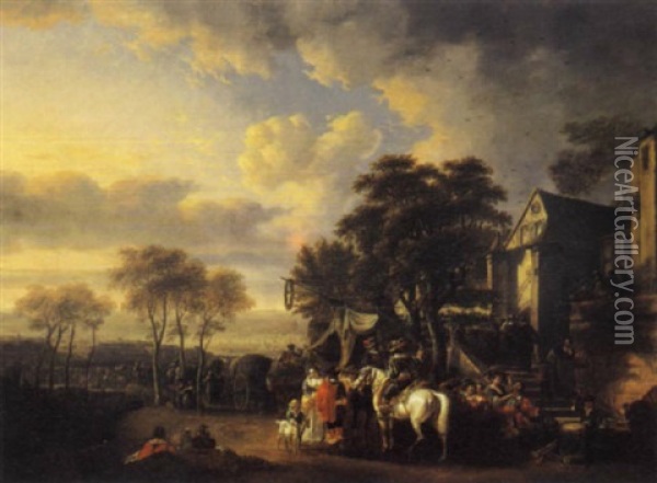 La Halte Des Cavaliers Oil Painting - Carel van Falens