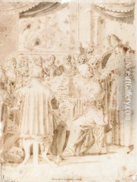 Cardinals Seated Around A Table Oil Painting - Jan Swart Van Groningen