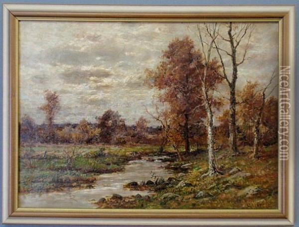Of An Autumn Landscape With Stream Oil Painting - Charles Linford