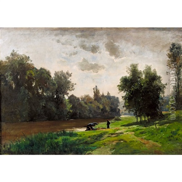 Sommerliche Flusslandschaft Mit Rastenden Oil Painting - Gustave Eugene Castan