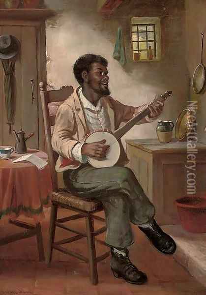 The banjo player Oil Painting - David W. Haddon