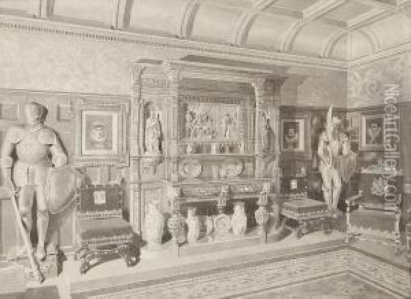 A Study For The End Of The Banqueting Room, Warwick Castle Oil Painting - James Plucknett