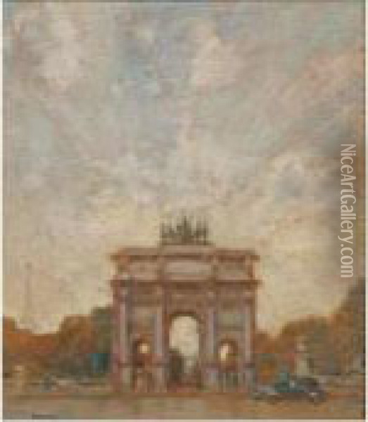 L'arc De Triomphe Du Caroussel Aux Tuileries Oil Painting - Louis Willaume