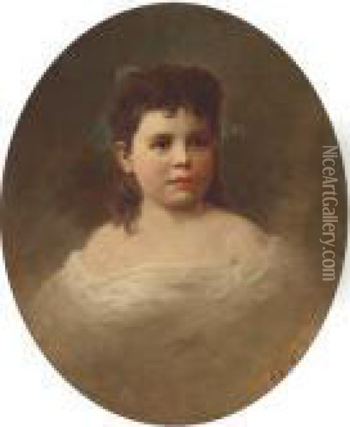 Portrait Of A Young Girl, Bust-length, In A White Dress Oil Painting - Samuel B. Waugh
