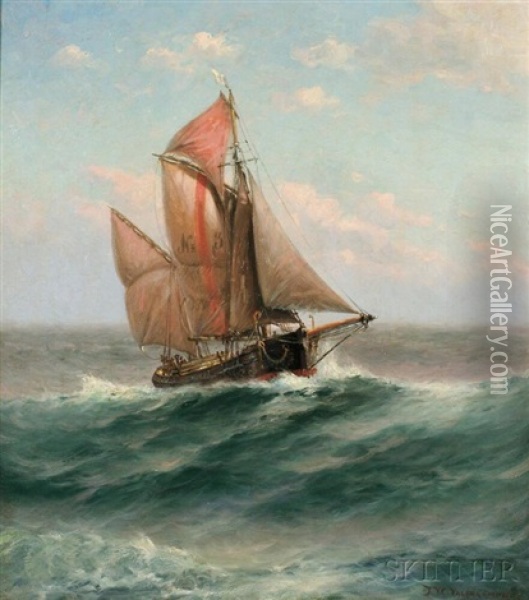 Two-masted Schooner In Full Sail Oil Painting - Theodore Victor Carl Valenkamph