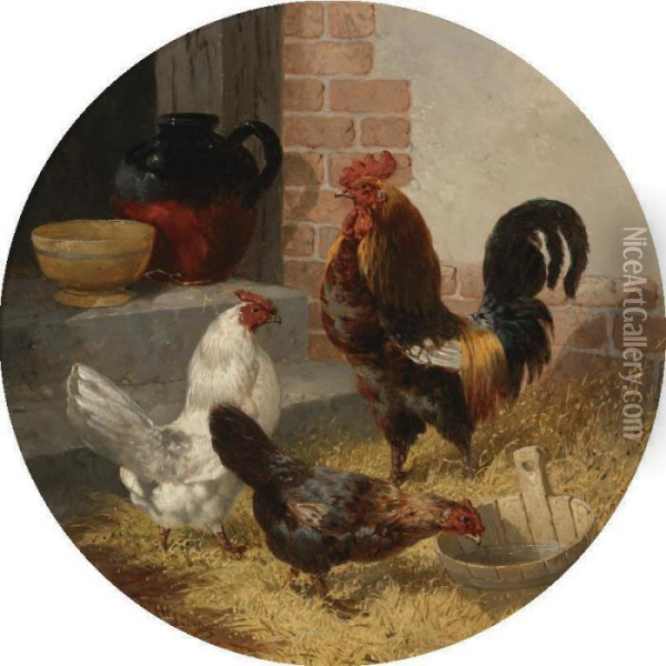 A Cock And His Hens Oil Painting - John Frederick Herring Snr