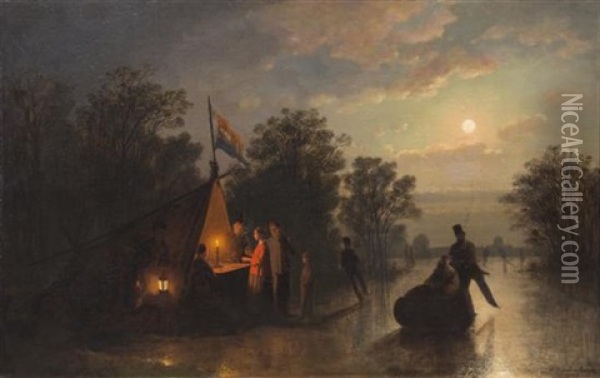 Skating By Moonlight Oil Painting - Johann Mongels Culverhouse