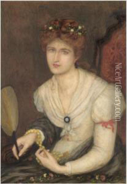 Portrait Of A Lady With A Fan Oil Painting - Maria Euphrosyne Spartali, later Stillman