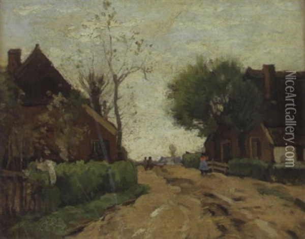 Chemin Borde De Maisons Oil Painting - Theophile De Bock