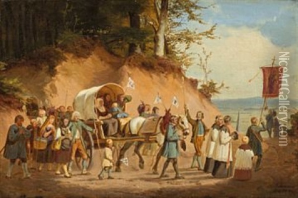 Valfartsprosesjon Ved Rhinen Oil Painting - Adolph Tidemand