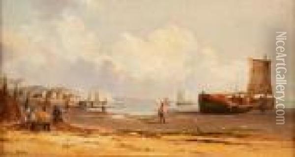 Coastal View With Boats Oil Painting - John Jock Wilson