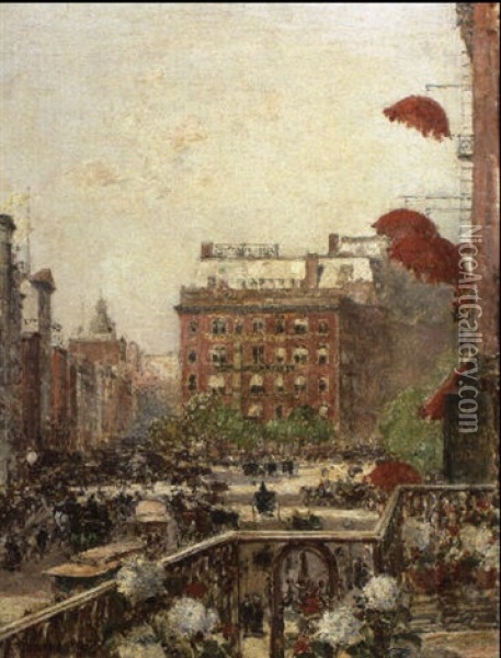 View Of Broadway And Fifth Avenue Oil Painting - Childe Hassam