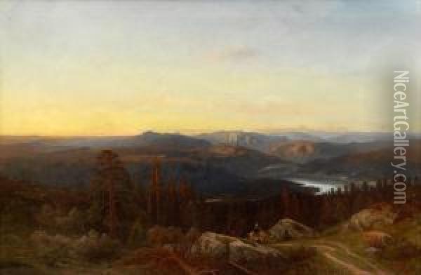 Norsk Landskap Med Mann Og Kvinne Til Hest 1868 1868 Oil Painting - Peder Cappelen Thurmann