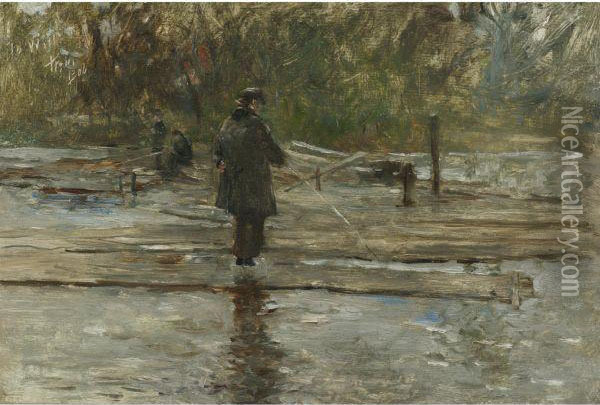 Fisherman And River's Edge, Holland Oil Painting - Robert Frederick Blum