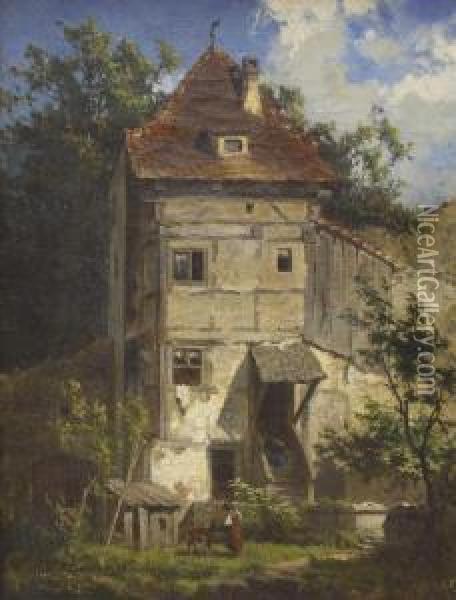 Idyll An Der Stadtmauer Oil Painting - August Karl Martin Splitgerber