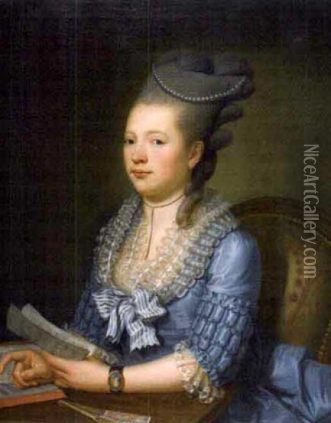 Portrait De Dame Avec Partition De Musique Oil Painting - Jean Preudhomme