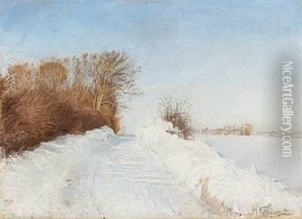 Winter Day In Denmark Oil Painting - Hans Christian Knudsen