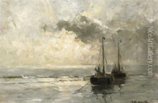 In The Surf At Sunset Oil Painting - Gerhard Arij Ludwig Morgenstjerne Munthe