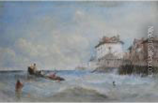 Fishing Boat In Choppy Coastal Waters Oil Painting - Edward Tucker