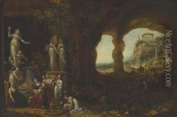 Solomon Sacrificing To The Idols Oil Painting - Rombout Van Troyen