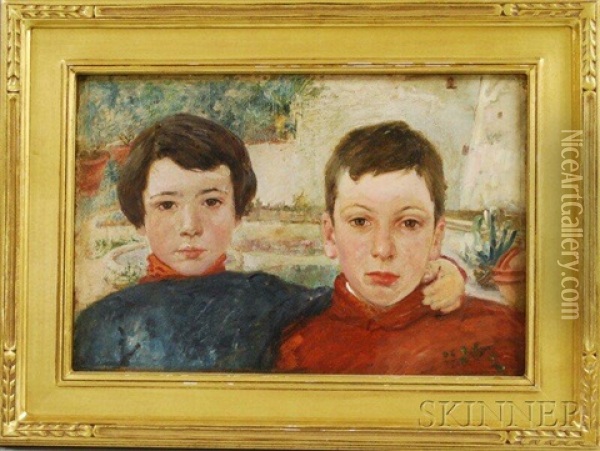 Bjorn And Jan (the Artist's Sons) Oil Painting - Frederick Trapp Friis