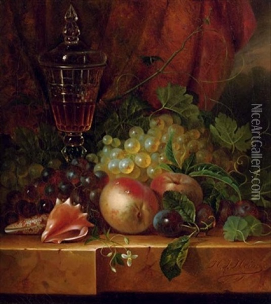 Fruit And Seashells On A Ledge Oil Painting - Hendrik Jan Hein