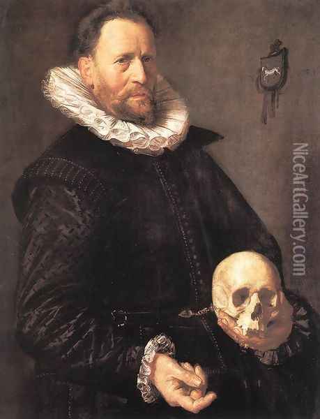 Portrait of a Man Holding a Skull c. 1611 Oil Painting - Frans Hals