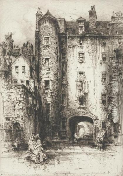 The Tolbooth, Edinburgh Oil Painting - E. Hedley Fitton