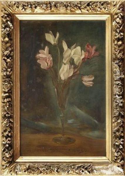 Bouquet De Fleurs Dans Un Verre A Pied Oil Painting - Auguste de la Brely
