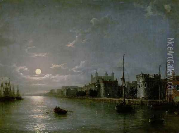Moonlight on the Thames Oil Painting - Henry Pether