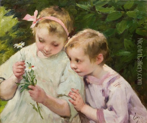 The First Plything Oil Painting - Henry Jules Jean Geoffroy