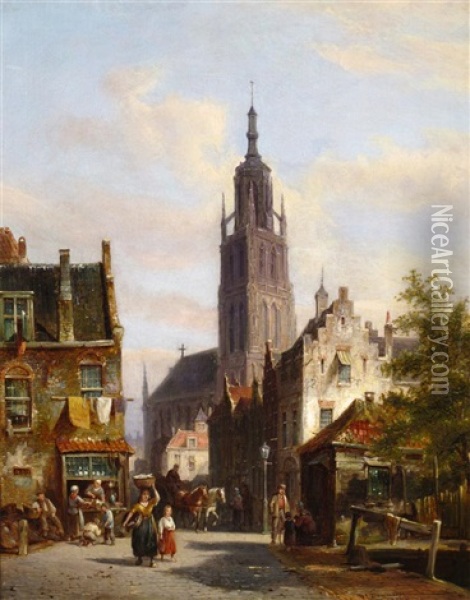 Dutch Street Scene Oil Painting - Pieter Cornelis Dommershuijzen