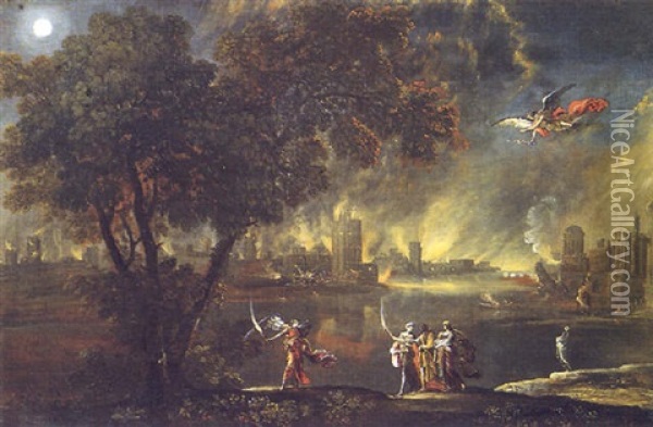 L'incendio Di Sodoma E Lot Con Le Figlie Oil Painting - Francois de Nome