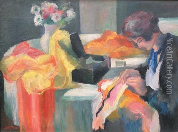 Femme A La Couture Oil Painting - Henri Ottmann