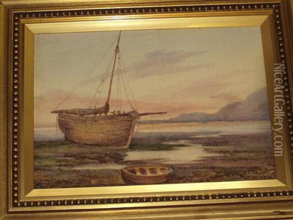 Beached Boat 'idris' On The Shore Oil Painting - Creswick Boydell